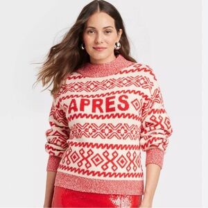 a new day Red and Cream 'APRES' Fair Isle Crew Sweater